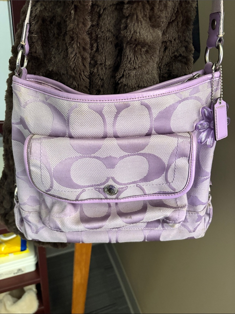 Purple Signature Pattern Coach Shoulder Bag